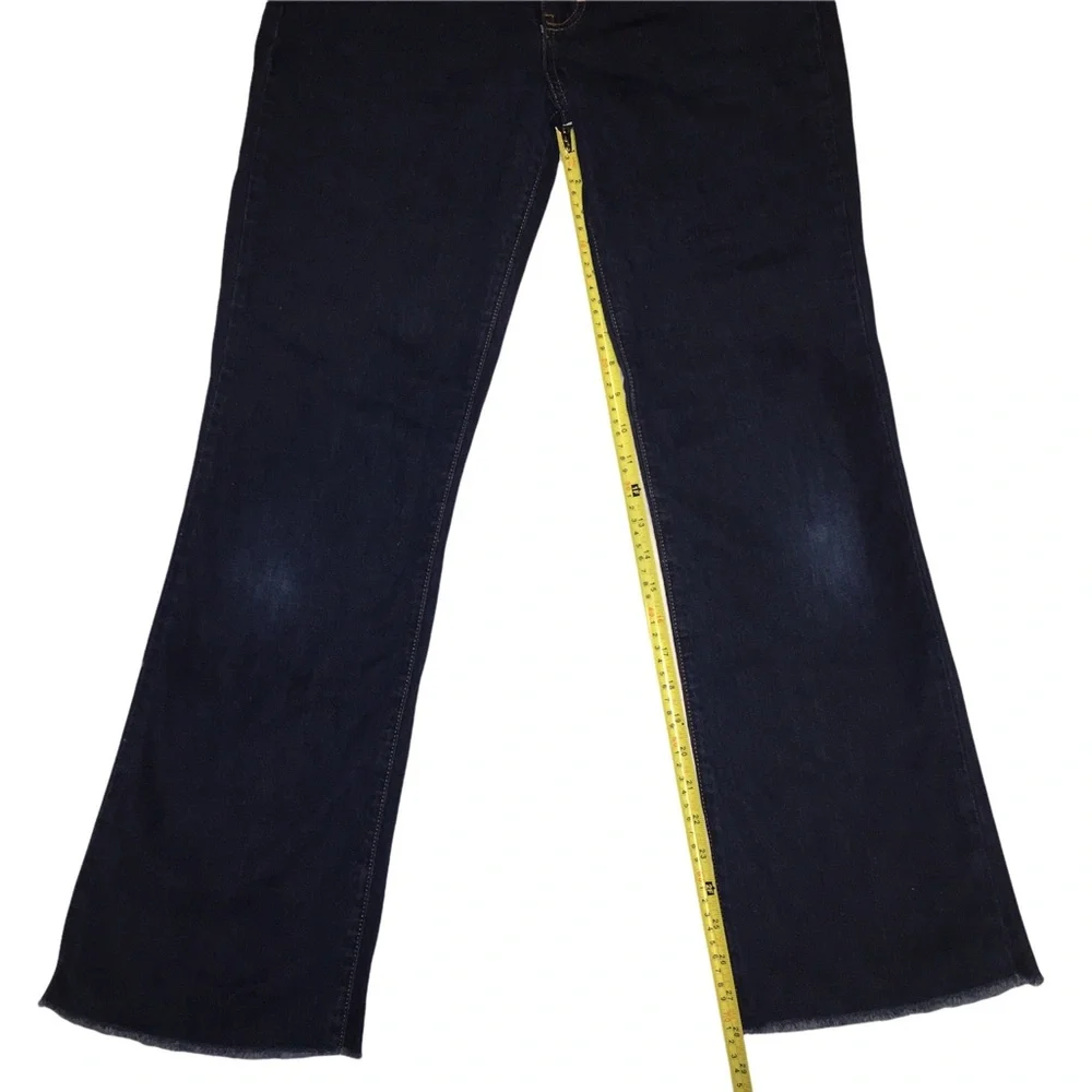 Highrise Flare Jeans, Distressed Denim, Frayed Waist/Hem, Dark Calvin Klein Sz 7 - Picture 10 of 13